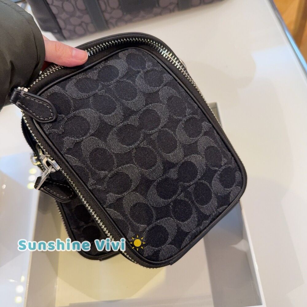 NWT Coach Stanton Crossbody In Signature Denim Silver /Black CAJ44 - Picture 7 of 9